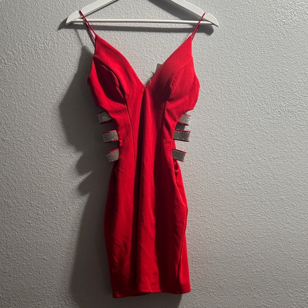 Windsor Red Backless Dress with Silver Accents